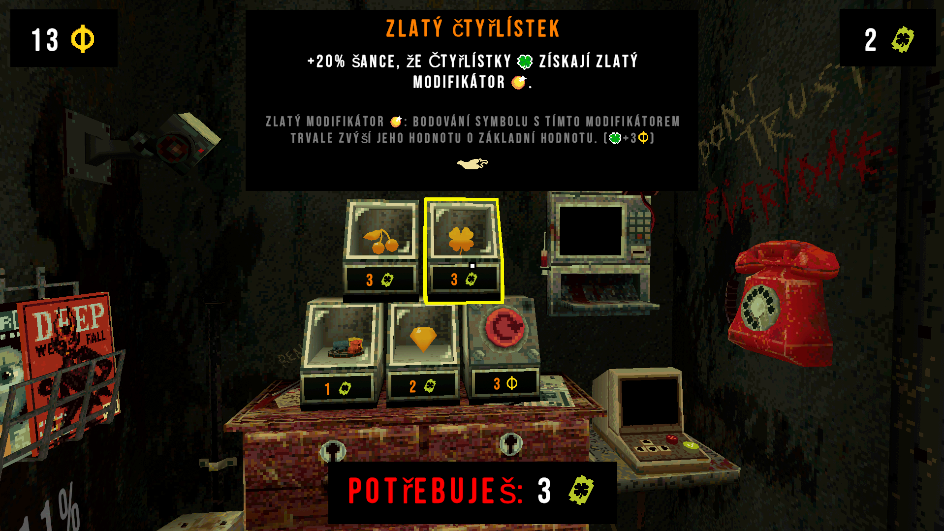 CloverPit v češtině – výběr předmětu Zlatý čtyřlístek