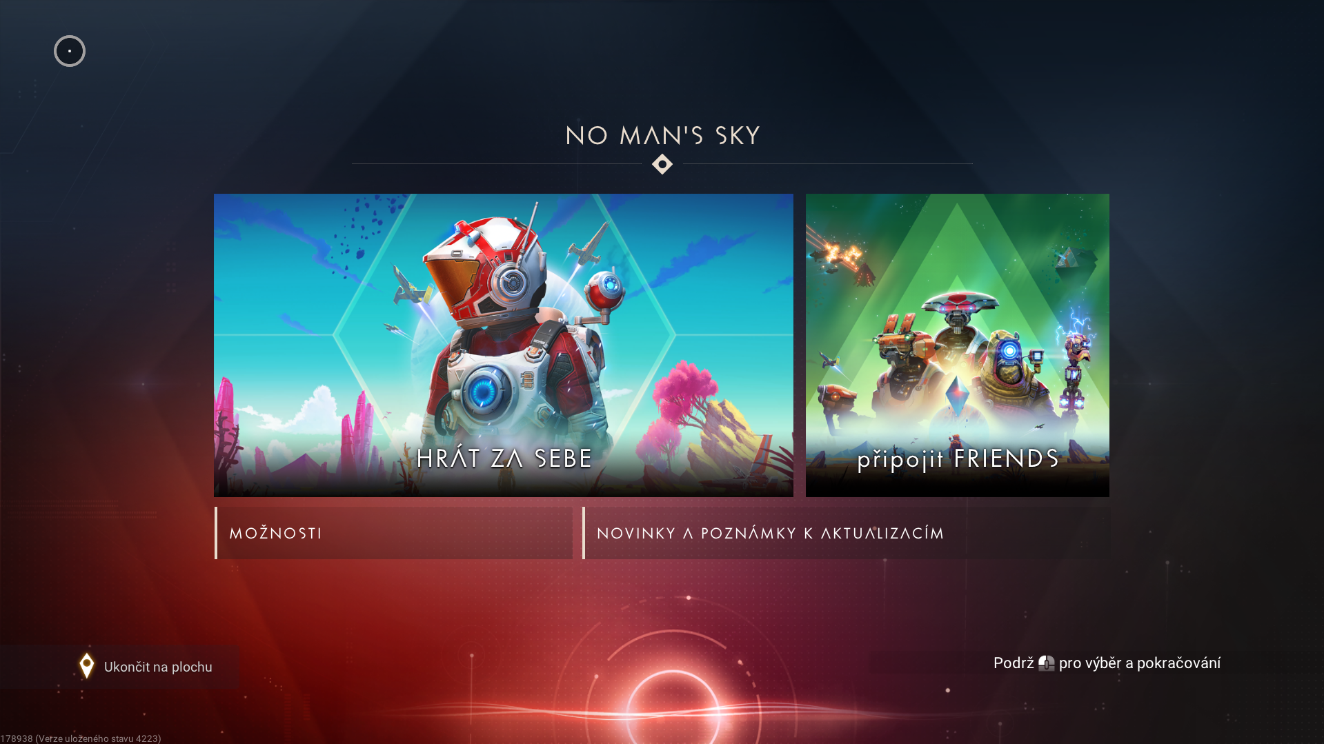 No Man's Sky v češtině – hlavní nabídka
