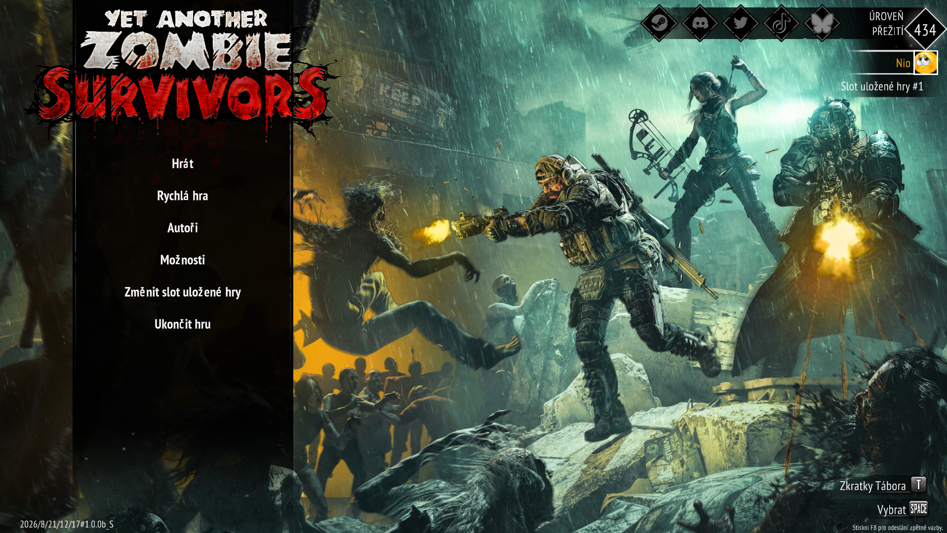 Yet Another Zombie Survivors v češtině – hlavní nabídka hry