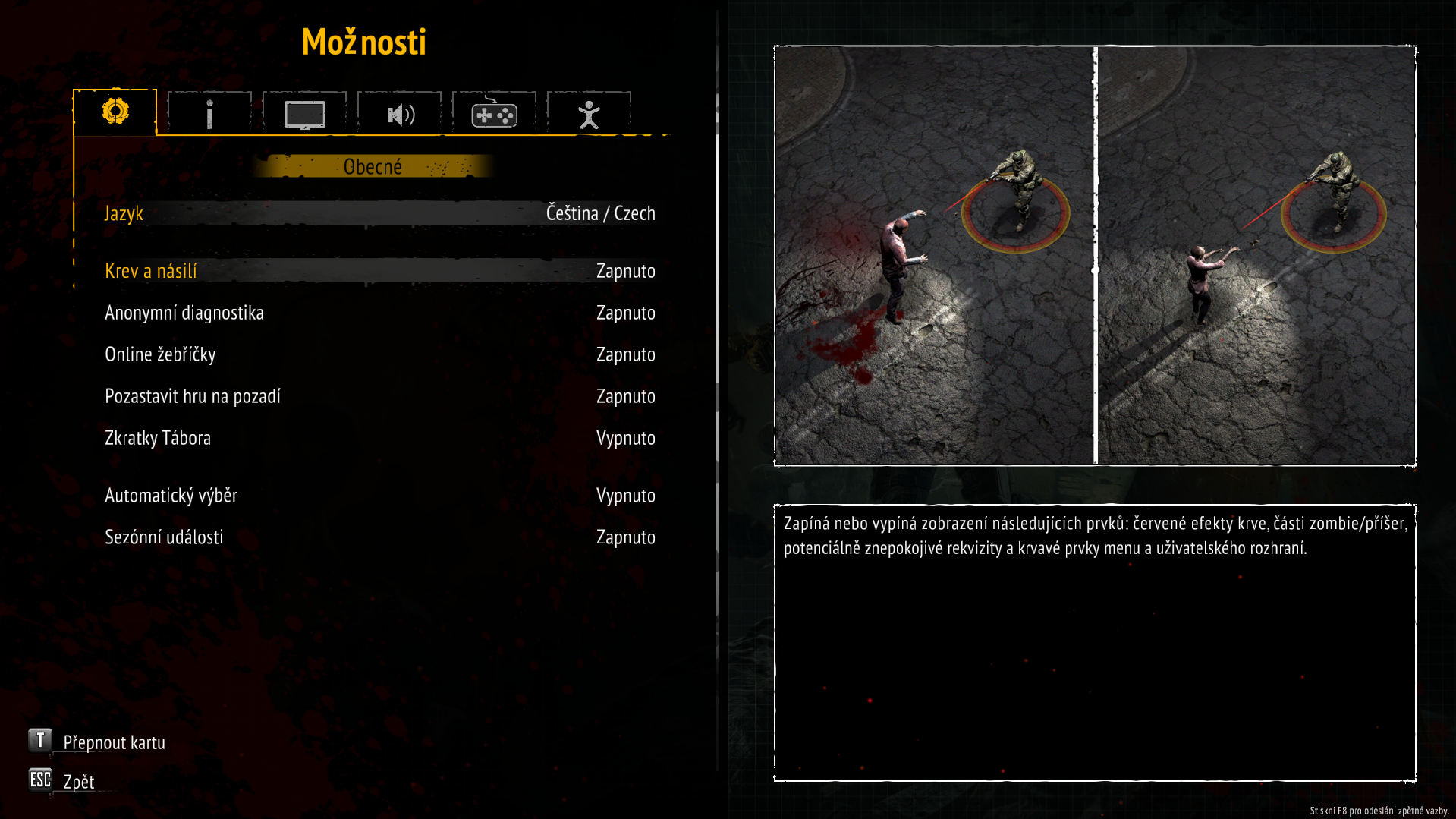 Yet Another Zombie Survivors v češtině – nastavení jazyka a herních možností